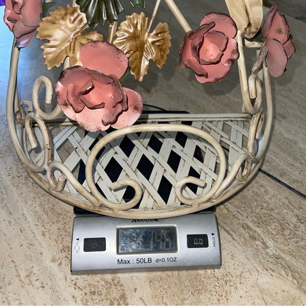 Vintage Toleware Rose Floral Shelf Shabby Chic COUNTRY Flowers Rare Piece Holder - Picture 13 of 14